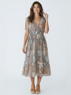 Vintage Boho 70’s Dress Phase II California Floral Midi Faux Wrap Pleats Medium